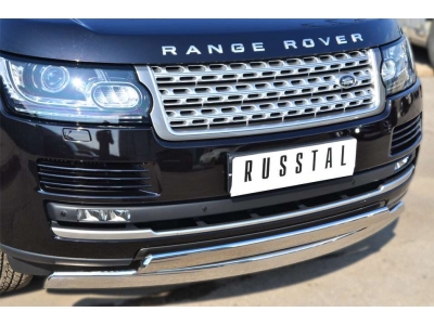 Защита передняя овальная двойная 75х42 мм РусСталь для Land Rover Range Rover 2012-2021