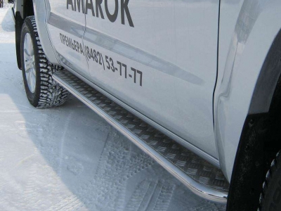 Пороги с площадкой алюминиевый лист 42 мм для Volkswagen Amarok № VAL-000797
