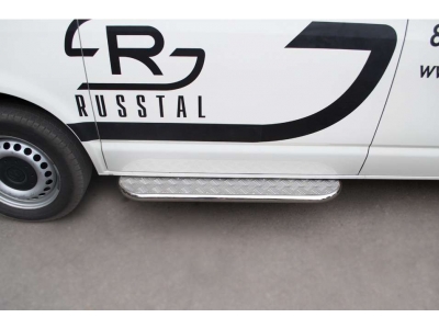 Пороги с площадкой алюминиевый лист 42 мм РусСталь для Volkswagen Transporter 2003-2009