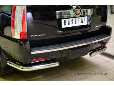 Защита заднего бампера уголки d63 (секции) Руссталь для Cadillac Escalade 2007-2015