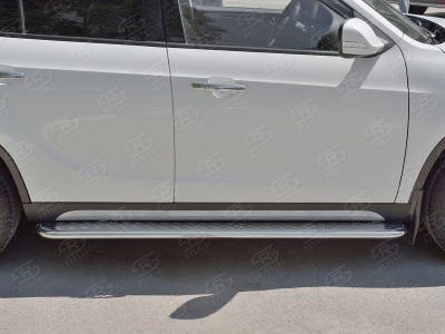 Пороги с площадкой алюминиевый лист 42 мм вариант 1 РусСталь для Brilliance V5 2014-2021