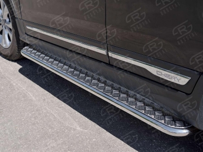 Пороги с площадкой алюминиевый лист 42 мм вариант 2 РусСталь для Chery Tiggo 5 2014-2021