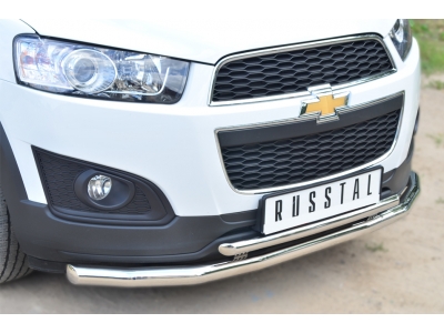 Защита переднего бампера двойная 63-42 мм РусСталь для Chevrolet Captiva 2013-2016