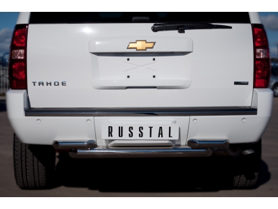 Защита заднего бампера двойная 76-63 мм РусСталь для Chevrolet Tahoe 2006-2014
