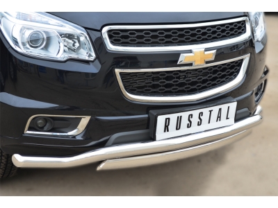 Защита передняя двойная 63-75х42 мм РусСталь для Chevrolet TrailBlazer 2013-2016