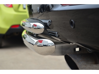Защита заднего бампера двойная 63-42 мм дуга РусСталь для Chevrolet TrailBlazer 2013-2016
