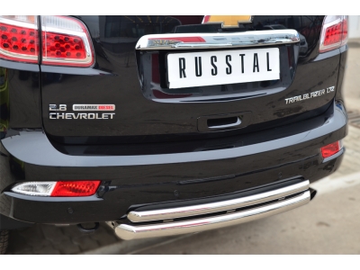 Защита заднего бампера двойная 63-42 мм дуга РусСталь для Chevrolet TrailBlazer 2013-2016