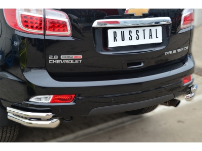 Защита задняя двойные уголки 63-42 мм секции РусСталь для Chevrolet TrailBlazer 2013-2016