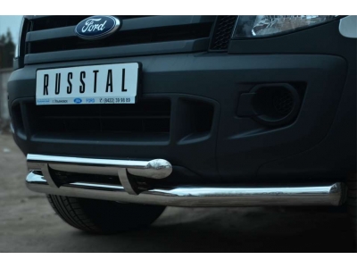 Защита передняя двойная с декором 76-63 мм РусСталь для Ford Ranger 2012-2015