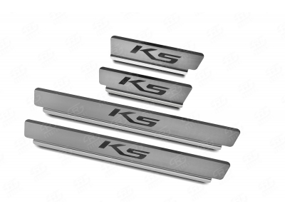 Накладки на пороги russtal (нерж., шлиф., надпись) для KIA K5 2020-н.в. № KIAK520-03