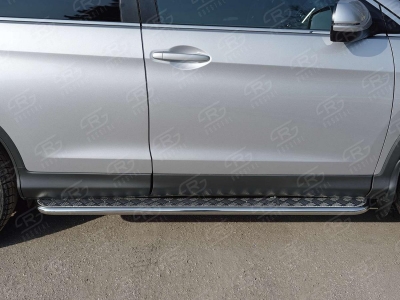 Пороги с площадкой алюминиевый лист 42 мм вариант 1 РусСталь для Honda CR-V 2015-2021