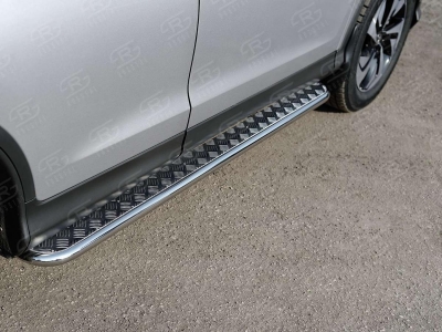 Пороги с площадкой алюминиевый лист 42 мм вариант 1 РусСталь для Honda CR-V 2015-2021