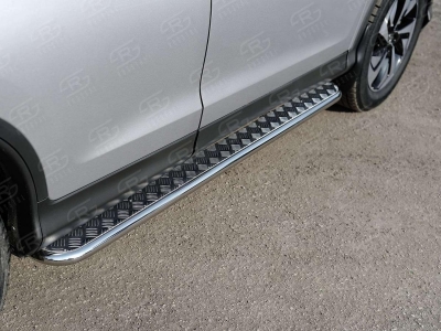 Пороги с площадкой алюминиевый лист 42 мм вариант 2 РусСталь для Honda CR-V 2015-2021