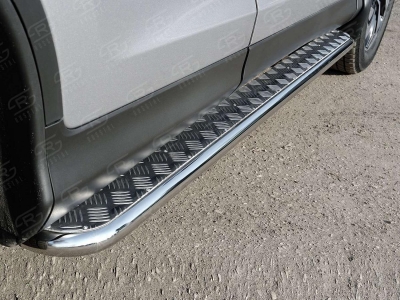 Пороги с площадкой алюминиевый лист 42 мм вариант 2 РусСталь для Honda CR-V 2015-2021