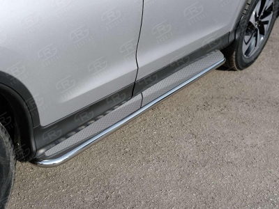 Пороги с площадкой нержавеющий лист 42 мм РусСталь для Hyundai Santa Fe 2012-2015