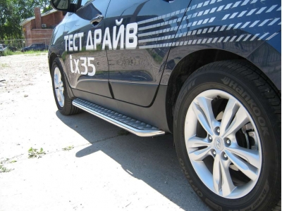 Пороги с площадкой алюминиевый лист 42 мм РусСталь для Hyundai ix35 2010-2015