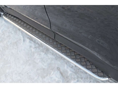 Пороги с площадкой алюминиевый лист 42 мм вариант 2 для Hyundai Santa Fe № HSFL-0012212
