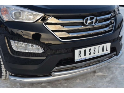 Защита передняя двойная 76-42 мм РусСталь для Hyundai Santa Fe 2012-2015