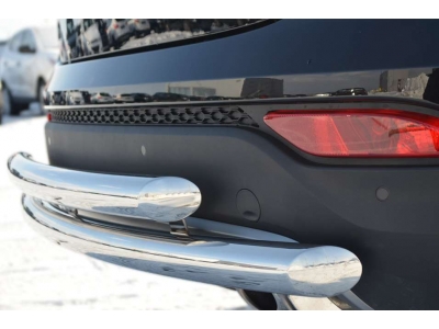 Защита заднего бампера двойная 63-63 мм дуга РусСталь для Hyundai Santa Fe 2012-2015