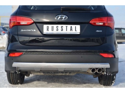 Защита заднего бампера овальная 75х42 мм РусСталь для Hyundai Santa Fe 2012-2015