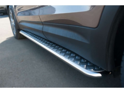 Пороги с площадкой алюминиевый лист 42 мм РусСталь для Hyundai Santa Fe Grand 2014-2021