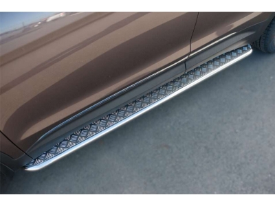 Пороги с площадкой алюминиевый лист 42 мм для Hyundai Santa Fe Grand № HSFL-002011
