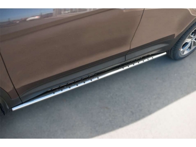 Пороги труба овальная с проступью 75х42 мм РусСталь для Hyundai Santa Fe Grand 2014-2021