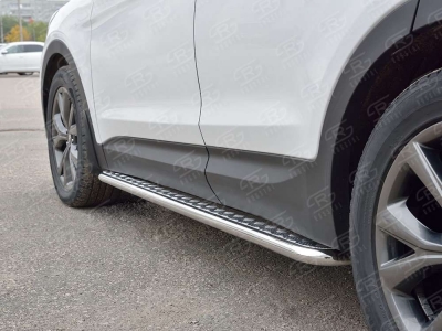 Пороги с площадкой алюминиевый лист 42 мм вариант 1 РусСталь для Hyundai Santa Fe 2015-2018