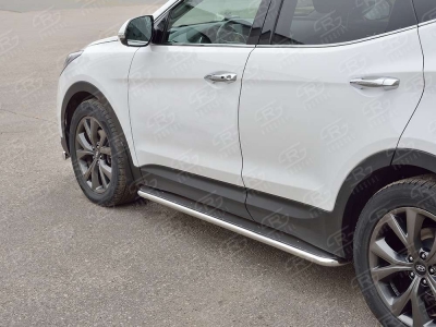Пороги с площадкой нержавеющий лист 42 мм РусСталь для Hyundai Santa Fe 2015-2018