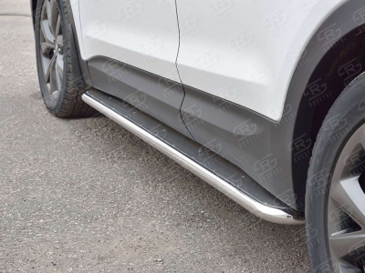 Пороги с площадкой нержавеющий лист 42 мм РусСталь для Hyundai Santa Fe 2015-2018