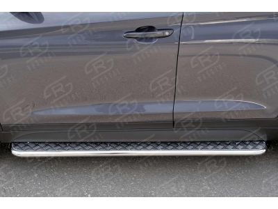 Пороги с площадкой алюминиевый лист 42 мм вариант 1 РусСталь для Hyundai Tucson 2015-2021