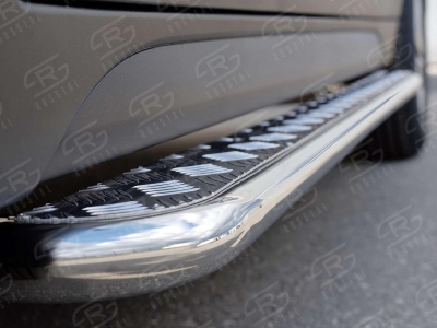 Пороги с площадкой алюминиевый лист 42 мм вариант 1 для Hyundai Tucson № HTL-0022371