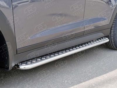 Пороги с площадкой алюминиевый лист 42 мм вариант 2 для Hyundai Tucson № HTL-0022372