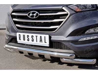 Защита передняя двойная с клыками 63-63 мм РусСталь для Hyundai Tucson 2015-2018
