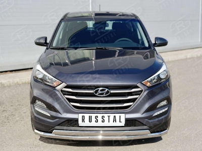 Защита передняя двойная 63-75х42 мм РусСталь для Hyundai Tucson 2015-2018