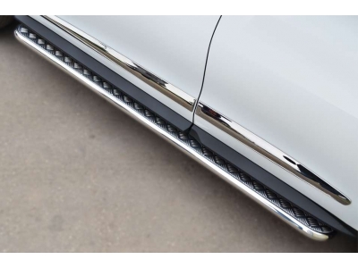 Пороги с площадкой алюминиевый лист 42 мм РусСталь для Infiniti QX60/JX35 2012-2021
