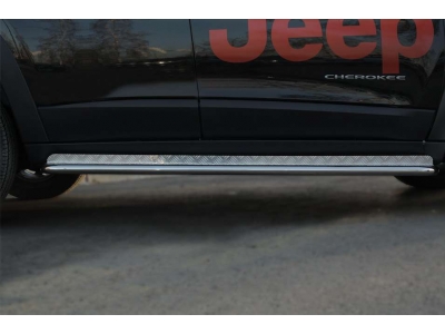 Пороги с площадкой алюминиевый лист 42 мм РусСталь для Jeep Cherokee Trailhawk 2014-2021
