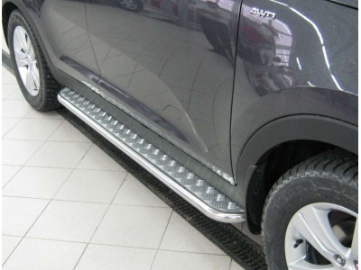 Пороги с площадкой алюминиевый лист 42 мм РусСталь для Kia Sportage 2010-2014