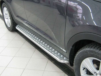 Пороги с площадкой алюминиевый лист 42 мм для Kia Sportage № NSPL-000771