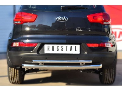 Защита заднего бампера двойная 63-42 мм РусСталь для Kia Sportage 2014-2015