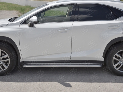 Пороги с площадкой алюминиевый лист 42 мм вариант 1 для Lexus NX-300 2017-2021