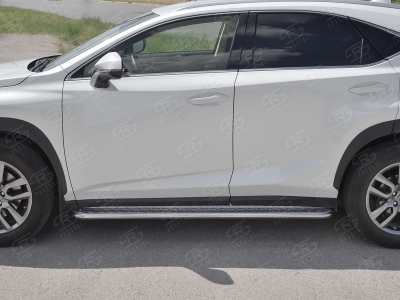 Пороги с площадкой алюминиевый лист 42 мм вариант 2 для Lexus NX-300 2017-2021