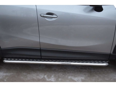 Пороги с площадкой алюминиевый лист 42 мм вариант 2 РусСталь для Mazda CX-5 2011-2015