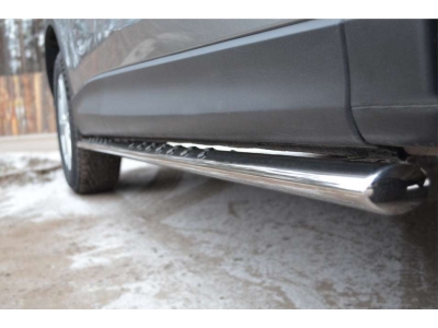 Защита штатных порогов 75х42 мм с проступью РусСталь для Mazda CX-5 2011-2015