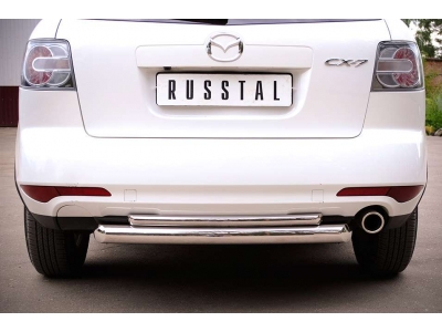Защита заднего бампера двойная 76-42 мм РусСталь для Mazda CX-7 2010-2013