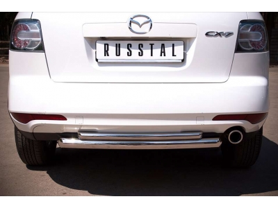 Защита заднего бампера двойная 63-42 мм РусСталь для Mazda CX-7 2010-2013