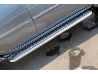Пороги с площадкой алюминиевый лист 63 мм РусСталь для Mitsubishi L200 2014-2015