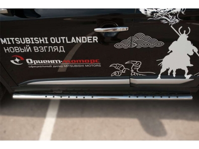 Пороги труба овальная с проступью 75х42 мм РусСталь для Mitsubishi Outlander 2015-2019
