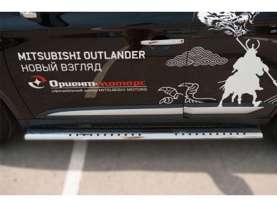 Пороги труба овальная с проступью 120х60 мм РусСталь для Mitsubishi Outlander 2015-2019