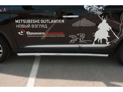 Пороги труба 63 мм вариант 1 РусСталь для Mitsubishi Outlander 2015-2019